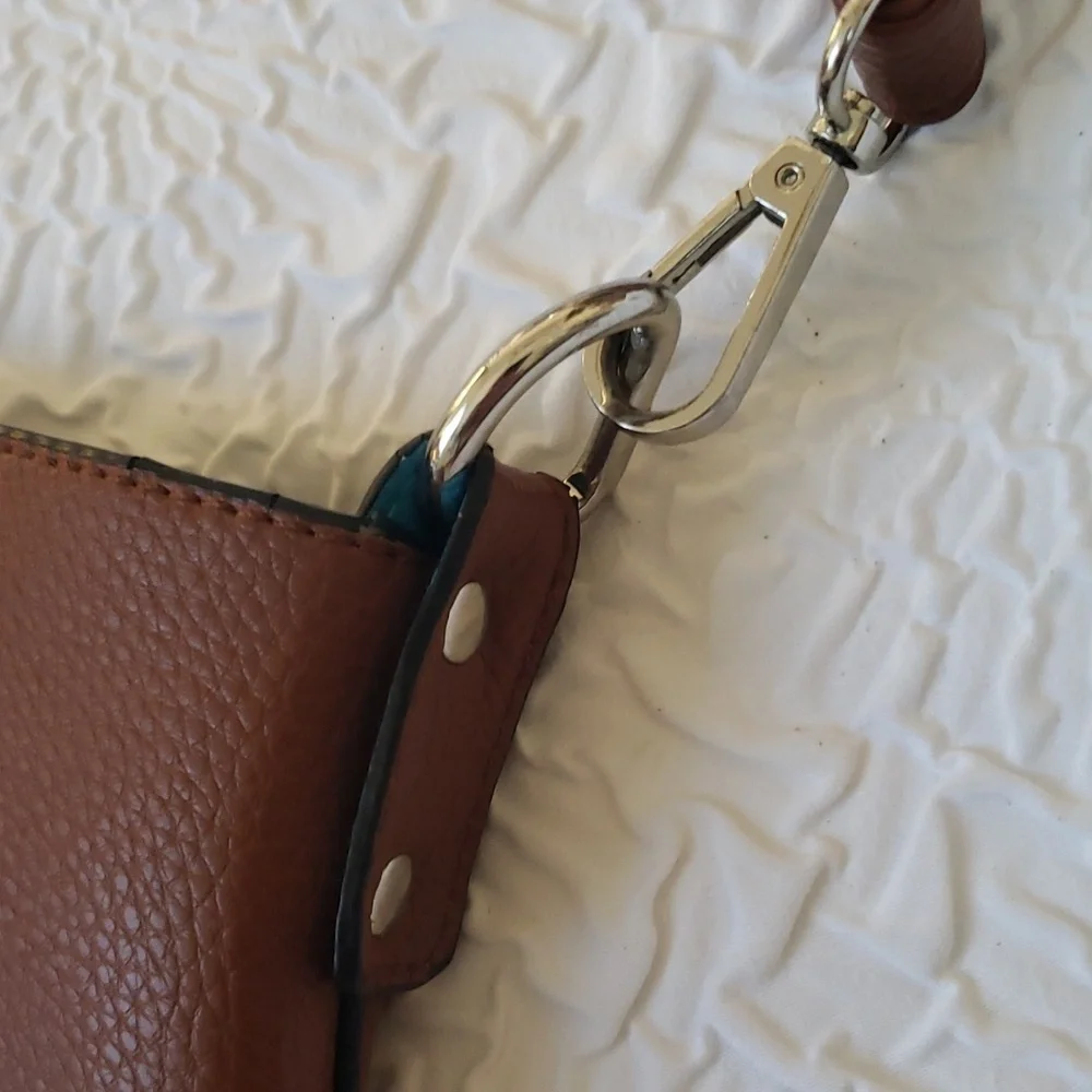 Turquoise & Brown Convertible Pebble Faux Leather Hobo Shoulder Bag, 16